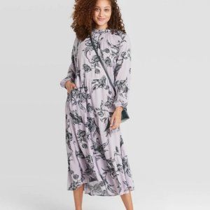 A New Day Floral Print Long Sleeve Tiered Dress L